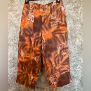 Vintage Blassport Zebra Print Quirky Linen-Cotton Cropped Pants